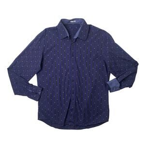 Bugatchi Shirt Men L Large Navy Black Shaped Fit Long Sleeve Button Up Flip Cuff